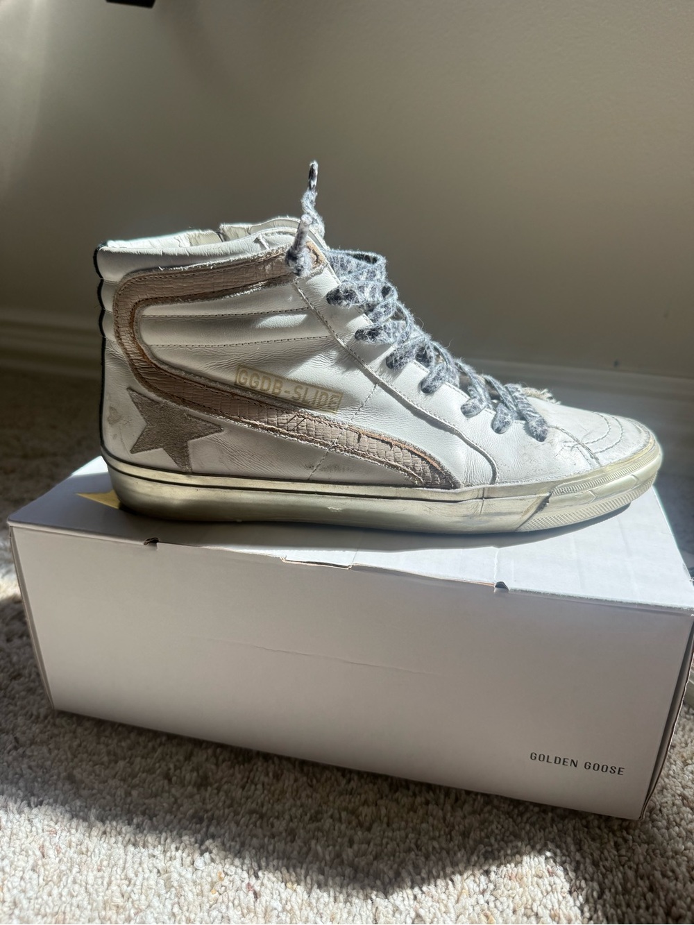 Golden Goose White & Beige High-Top Sneakers - Picture 3 of 5